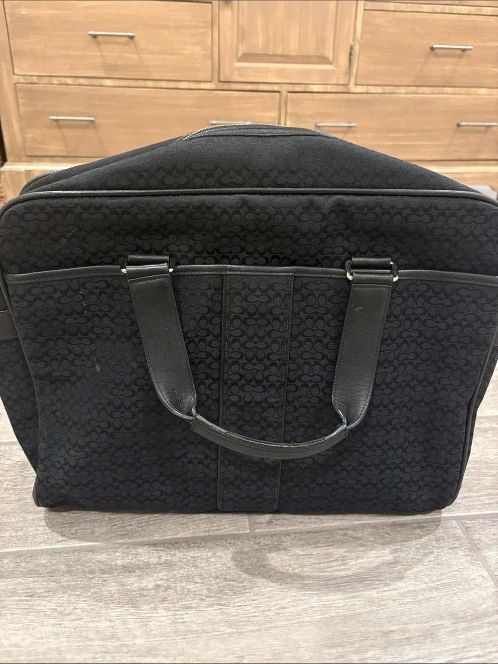 Coach Black Signature Canvas Laptop Bag with Leather Handles